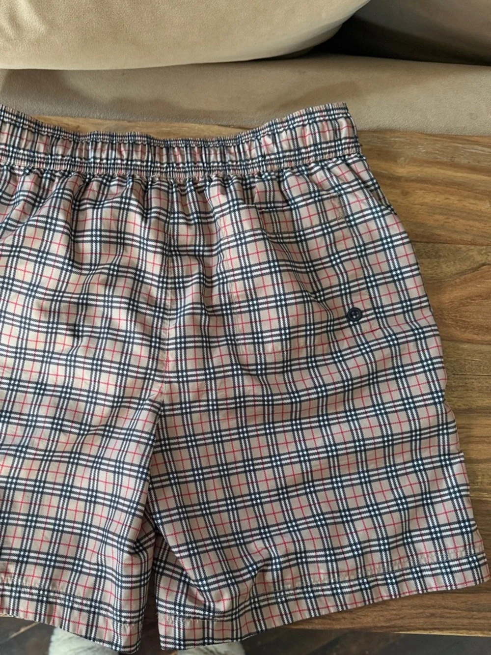 Burberry boys  Plaid Swim Trunks - Black, Beige, Red
